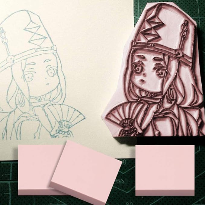 8 Pcs 2"x2" Pink Rubber Carving Blocks for Stamp Soft Rubber Crafts, Soft and Easy to Carve (Square)