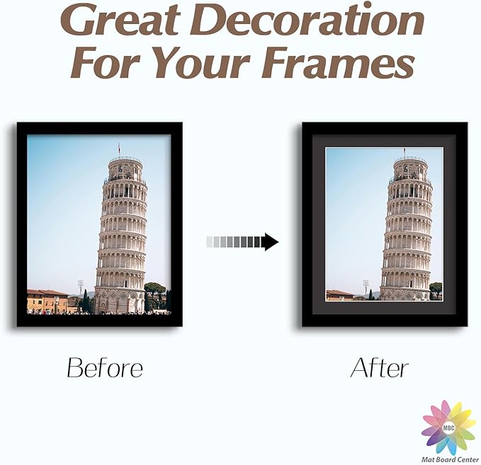 MBC MAT BOARD CENTER, 5 Pack 8x10 for 7x9 Black Picture Mats Frame Mattes, Bevel Cut, Acid Free, 4-ply Thickness