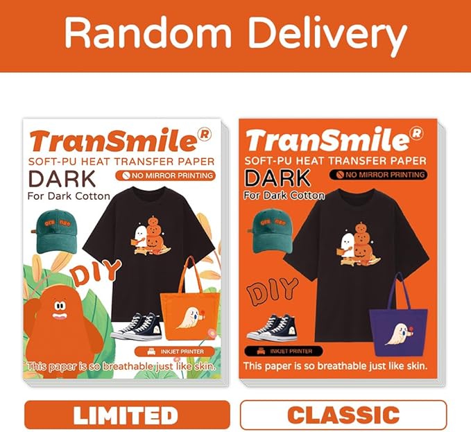 TranSmile PU-Heat Transfer Paper for Inkjet Printer (30 Sheets, 8.5x11", Dark) Iron on Transfers for Dark Fabric, Printable Heat Transfer Vinyl for T Shirts, Vibrant & Washable