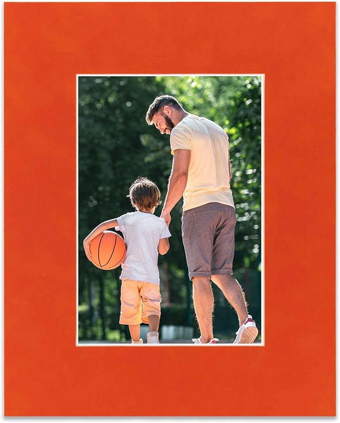 Pack of TEN 11x14 Mats Bevel Cut for 8.5x11 Photos - Acid Free Orange Suede Precut Matboards For Pictures, Photos, Framing - 4-ply Thickness