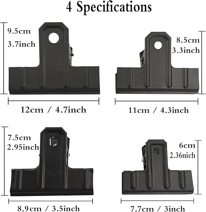Locci Black Large Bull Clips,10 PCS Extra Large Binder 4.3 Inch Giant Binder Clips,Jumbo Binder Clips for Home,Work,Art,Office and Kitchen (110 mm)