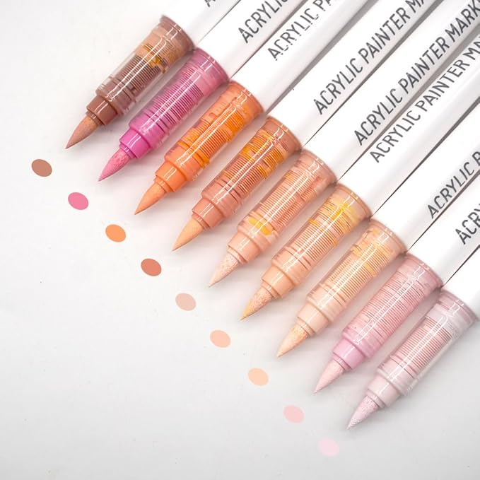 Water Based Acrylic Paint Markers, 9 Colors Acrylic Paint Pens Set with Soft Brush Tip, Marker Pen for Rock Painting, Egg, Wood, Glass, Paper, Mugs, Acrylic Painter Ink (Colour of Skin Series)