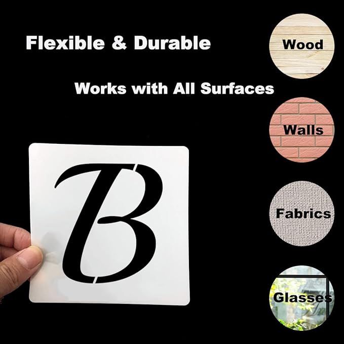 6 Inch Alphabet Letter Stencils for Painting - 70 Pack Letter and Number Stencil Templates with Signs for Painting on Wood, Reusable Cursive Letters Stencils for Chalkboard Wood Signs & Wall Art