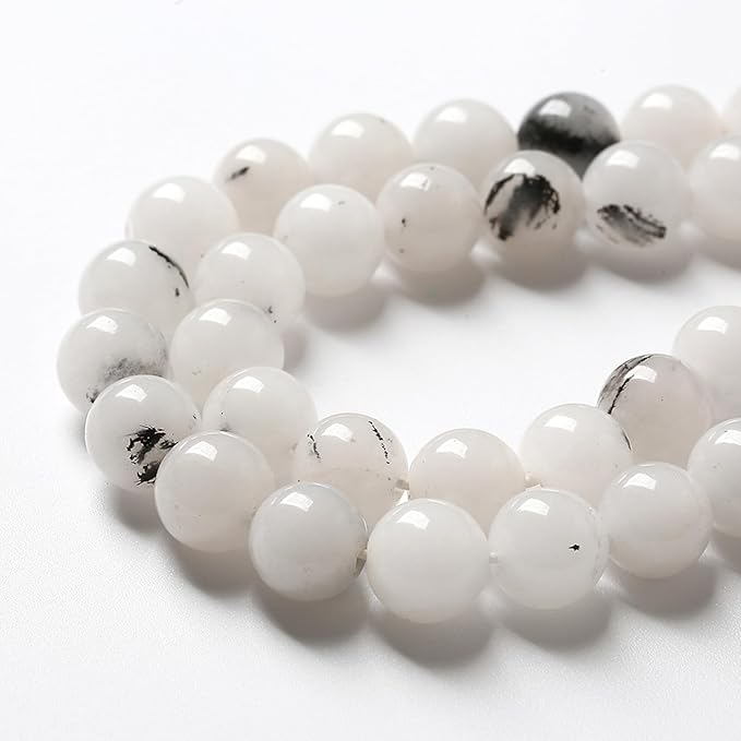 60pcs 6mm Natural Black Rutilated Quartz Crystal Jade Stone Beads for Jewelry Making Energy Healing Power Stone Beads DIY Bracelet Necklace Accessories 15" (6mm, Black Rutilated Quartz Jade)