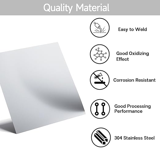 304 Stainless Steel Sheet - 4PCS 6" X 6" X 1/64" Thin Stainless Steel Plate 1/64 Inch Thickness with Protective Film Metal Sheets Shim Stock for Kitchen DIY Crafting (153 x 153 x 0.39 mm)
