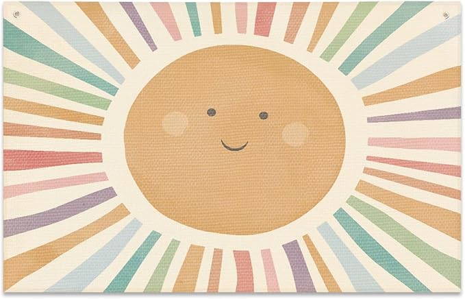 Watercolor Sun Banner Playroom Decor Banner Canvas 21 in x 33 in Hanging Flag Perfect for Kids Nursery and Playroom Wall Decor Stylish Room Decor for Boys and Girls