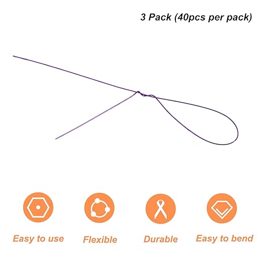 PATIKIL 32 Inch 22 Gauge Floral Stem Wire, 3 Pack/120 Pieces Bouquet Stem Paper Wrapped for DIY Crafts Flower Arrangements, Purple