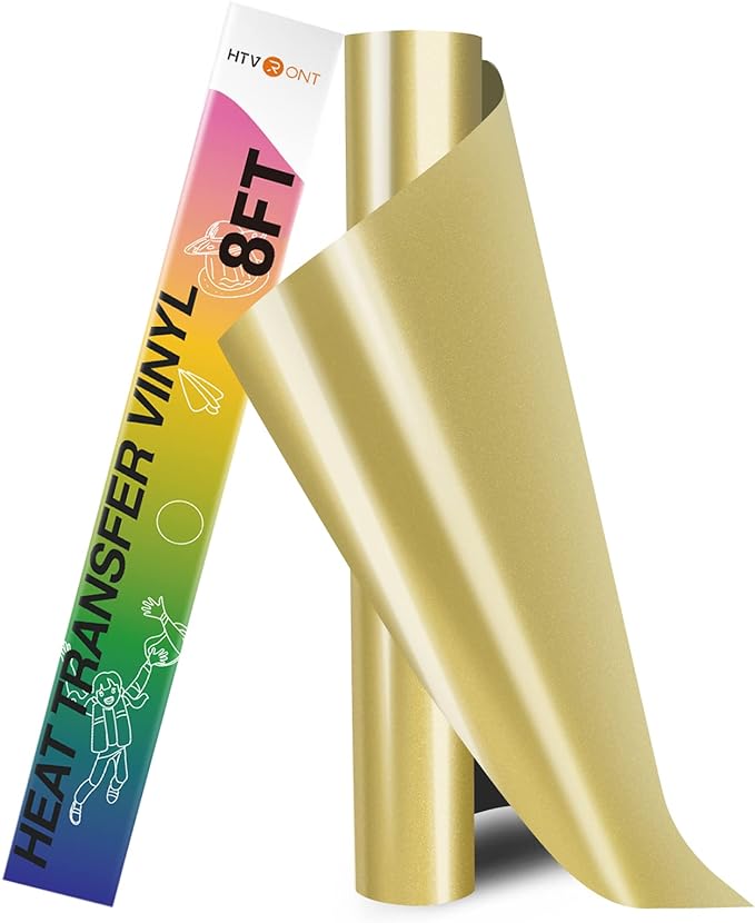 HTVRONT HTV Vinyl Rolls Heat Transfer Vinyl - 12" x 8ft Gold HTV Vinyl for Shirts, Iron on Vinyl for All Cutting Machine - Easy to Cut & Weed for Heat Transfer Design (Gold)