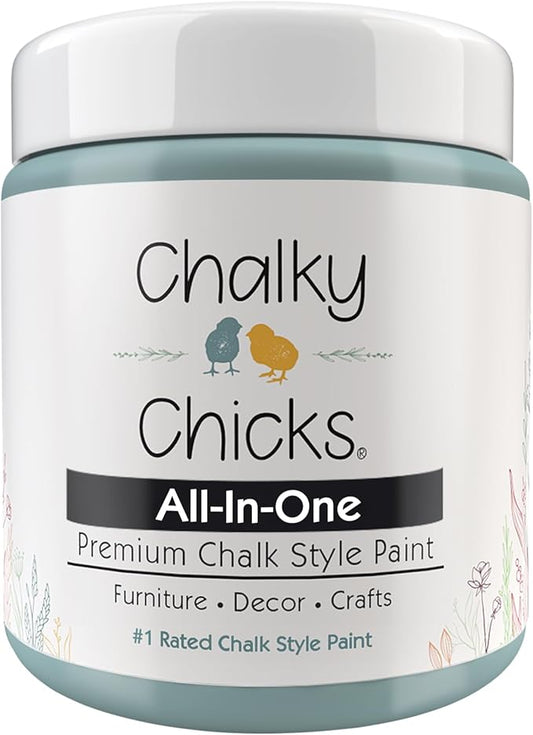 Chalky Chicks All-in-One Chalk Paint for Furniture or Cabinet - 4Fl Oz - Matte Finish Stormy Seas (Light Blue) for Metal, Wood Furniture Paint - No Sanding All-in-One for Home Decor & Crafts, USA Made