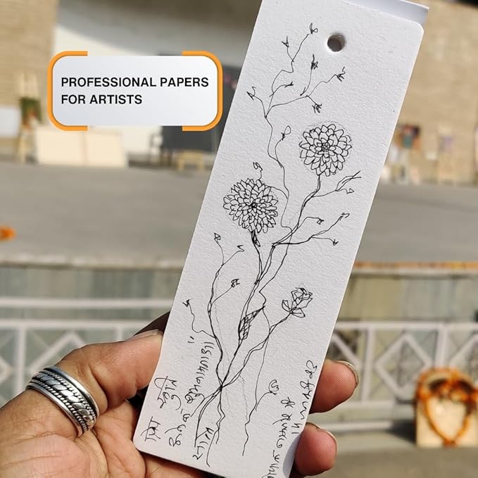 Artist Bookmark Sketchpad Combo – 300 GSM 100% Cotton & 320 GSM Cellulose Ivory Paper | Premium Mixed Media Paper for Watercolor, Gouache, Calligraphy & Ink – Bookmark Size 6x2”