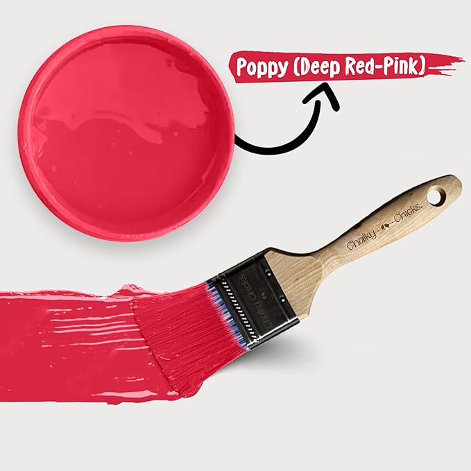 Chalky Chicks All-in-One Chalk Paint for Furniture or Cabinet - 8 Fl Oz - Matte Finish Poppy (Deep Red-Pink) for Metal, Wood Furniture Paint - No Sanding All-in-One for Home Decor & Crafts, USA Made