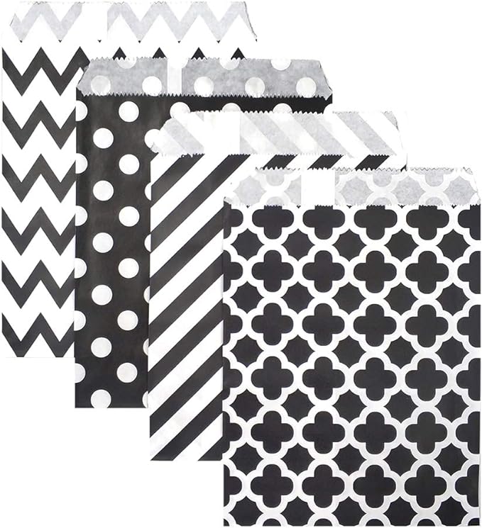 KEYYOOMY 100 Pcs Black Candy Buffet Bags - Small Polka Dot Paper Treat Bags for Wedding & Birthday Party (5 x 7 inch)