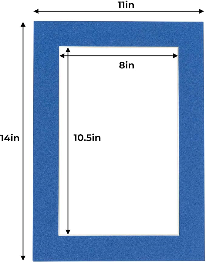 11x14 Mat for 8.5x11 Photo - Precut Royal Blue Picture Matboard for Frames Measuring 11 x 14 Inches - Bevel Cut Matte to Display Art Measuring 8.5 x 11 Inches - Acid Free Pack of 100 MATS