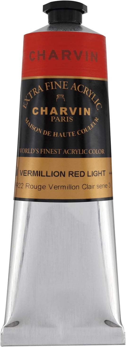 Charvin Extra Fine Professional Acrylic Paint - Vermilion Red Light, 150ml Tube, Triple-Milled, Lightfast Pigments, Open Stock Artist Acrylic Paints in Nature-Inspired Hues
