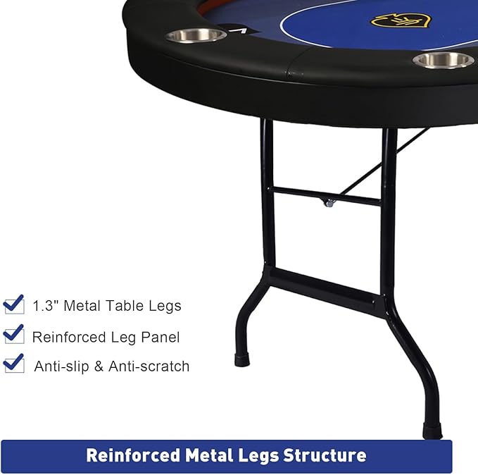 Upgrade Foldable Poker Table for 10 Players - Texas Holdem & Blackjack Board Game Table - Large Casino Table with 10 Stainless Steel Cup Holders & Padded Rails - Perfect for Texas Casino Leisure Game