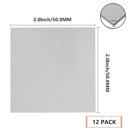 Welding Kit 12Pack 6061 T651 Small Aluminum Sheet Metal 2" X 2" X 0.125Inch Flat Plain 3MM Aluminum Plate Weld Practice kit for MIG, TIG, Stick, Arc, Gas, Brazing, Welding Practice Kit for Beginners