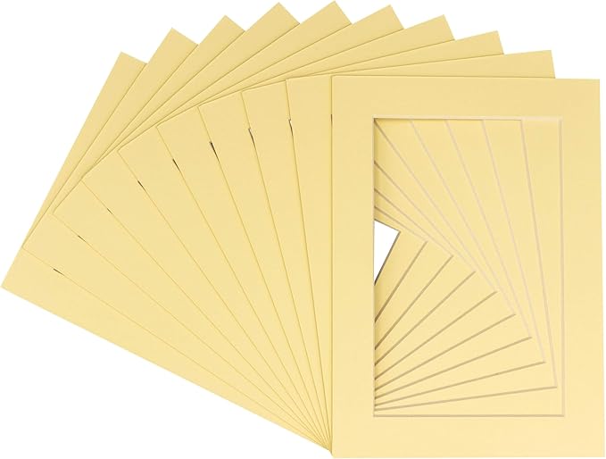 5.5x8.5 Mat for 8.5x11 Frame - Precut Mat Board Acid-Free Show Kit with Backing Board, and Clear Bags Soft Yellow 5.5x8.5 Photo Matte For a 8.5x11 Picture Frame Matboard for Framing, Pack of 10 Mats