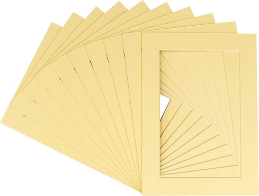 11x14 Mat for 8.5x11 Photo - Precut Soft Yellow Picture Matboard for Frames 11 x 14 Inches - Bevel Cut to Display Art 8.5 x 11 Inches - Acid Free Pack of 25 MATS with Backing Boards & Clear Bags