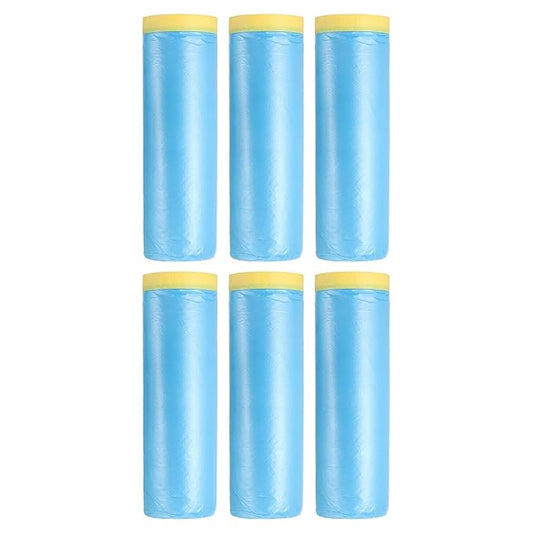 uxcell Pre-Taped Masking Film, 4.9ft x 66ft Plastic Paint Drop Cloth with Medium-Tack Painters Tape for Painting Spraying Protection Blue Film 6Pcs