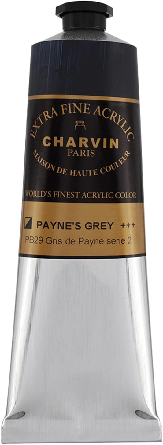 Charvin Extra Fine Professional Acrylic Paint - Payne's Grey, 60ml Tube, Triple-Milled, Lightfast Pigments, Open Stock Artist Acrylic Paints in Nature-Inspired Hues