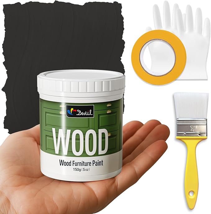 DWIL Matte Finish Furniture Paint - 5 Oz Wood Paint for Cabinets, Doors, Tables, and Dressers Refinishing - Water-Based, Non-Toxic & Odorless, Easy to Apply(Black)-Trial Pack