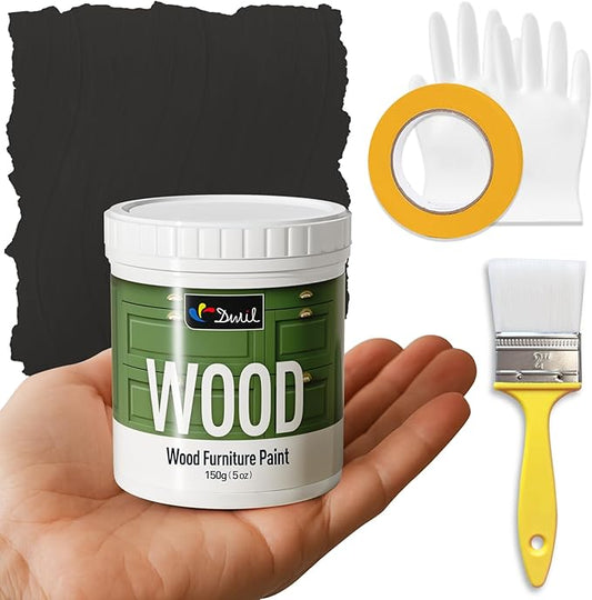 DWIL Matte Finish Furniture Paint - 5 Oz Wood Paint for Cabinets, Doors, Tables, and Dressers Refinishing - Water-Based, Non-Toxic & Odorless, Easy to Apply(Black)-Trial Pack