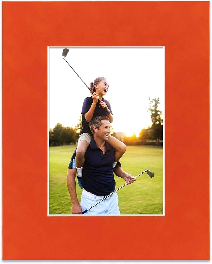 Pack of TEN 8x10 Mats Bevel Cut for 5x8 Photos - Acid Free Orange Suede Precut Matboards For Pictures, Photos, Framing - 4-ply Thickness