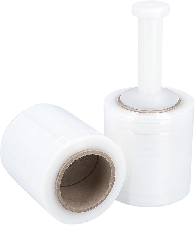 PSBM Mini Stretch Wrap with Handle, 12 Pack, 5 Inch x 1000 Feet, 55 Gauge, Clear High Performance Small Plastic Cling Film for Pallets Moving Storing