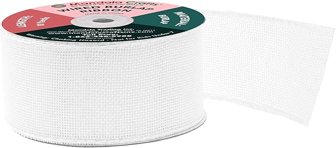 Mandala Crafts White Burlap Wired Ribbon 1.5 Inches Wide Jute Ribbons for Crafts - 10 Yds Roll Rustic Burlap Wrap Trim Ribbons for Wreaths Bows Party Decoration