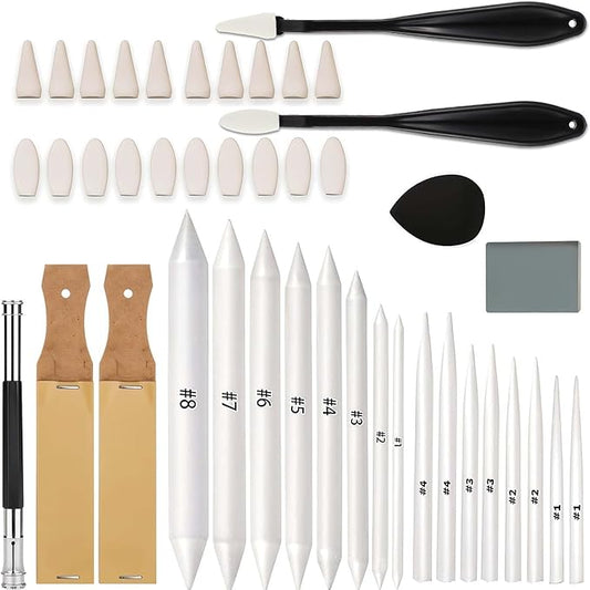 43 Pcs Blending Stumps for Drawing Tortillions Blending Sticks Paper Art Blenders Sketch Drawing Tools with Wipe Scrapers Rub Sponge Kneaded Eraser for Charcoal Sketching Shading