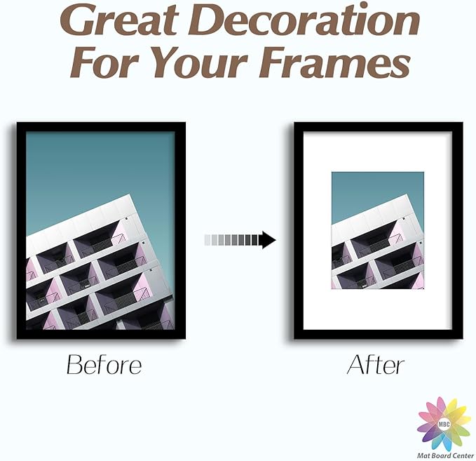 MBC Mat Board Center, 5 Pack 12x16 for 8x10 White Picture Mats Frame Mattes, Bevel Cut, Acid Free, 4-ply Thickness