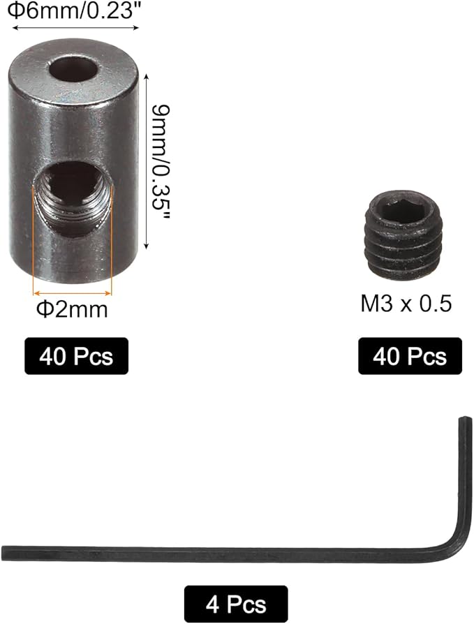 MECCANIXITY 40 Pcs Metal Locking Pin Backs, Locking Pin Keepers Clasp 9mm(H) with 4 Wrench Replacement in Storage Case for Badge, Brooch, Black Tone