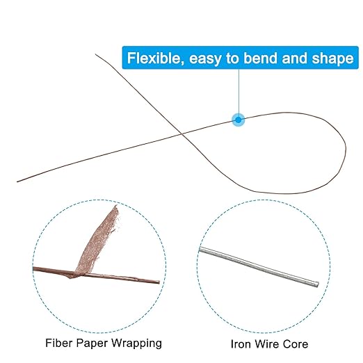 PATIKIL 28 Gauge 16" Floral Stem Wire, 100 Pcs Paper Wrapped Iron Artificial Flower Stem Accessories for DIY Bouquet Stem and Craft Decoration, Brown