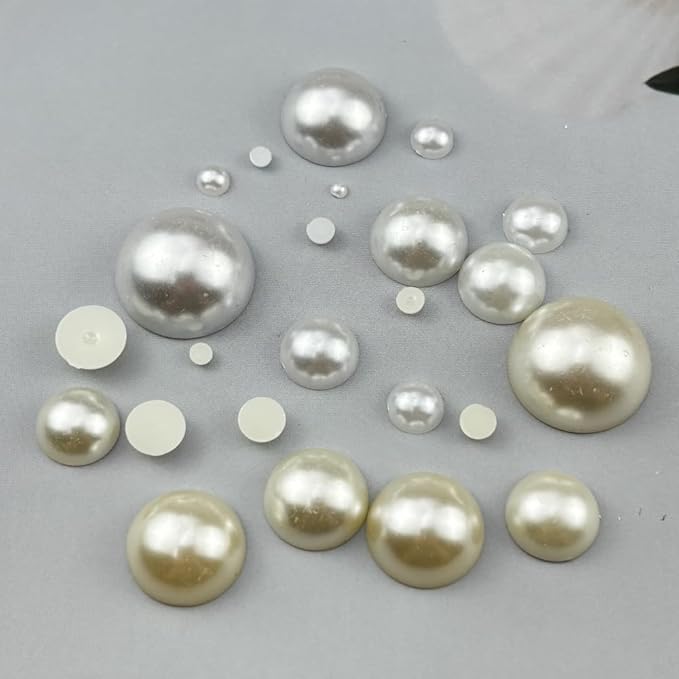200pcs 14mm Half Pearls for Crafts Flatback Round Half Pearl Beads for Jewelry Making Nail Art Scrapbook Craft Wedding Dress Decoration(Ivory White)