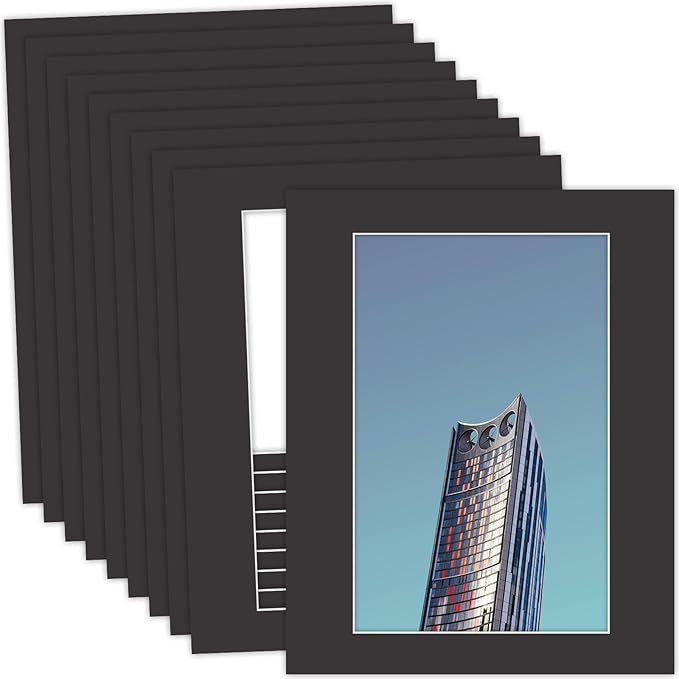 MBC Mat Board Center, 10 Pack 16x20 for 11x17 Black Picture Mats Frame Mattes, Bevel Cut, Acid Free, 4-ply Thickness