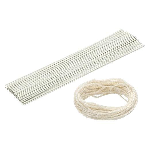 uxcell 100Pcs 2 Gauge Floral Wire, 11.81" Length Flower Stem Wires with 0.08" x 32.8ft Twine for Wreath Making, Flower Arrangement, White