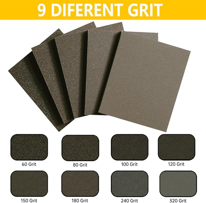 16PCS 320 Grits Sanding Sponge Fine Coarse Sanding Block, Washable and Reusable Wet Dry Sandpaper Sponge， Sander Sponges for Wood Drywall Metal Wood