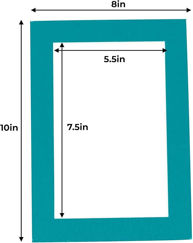 6x8 Mat for 8x10 Frame - Precut Mat Board Acid-Free Teal Blue 6x8 Photo Matte Made to Fit a 8x10 Picture Frame, Premium Matboard for Family Photos, Show Kits, Art, Picture Framing, Pack of 10 Mats