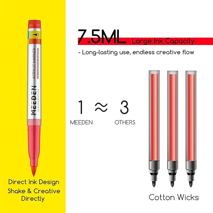 MEEDEN Acrylic Paint Markers: 48 Colors Brush Tip Acrylic Markers with Automatic Ink Control System - Visible Large Capacity Water-Based Acrylic Paint Pens for Beginners Artists Adults Halloween Paint
