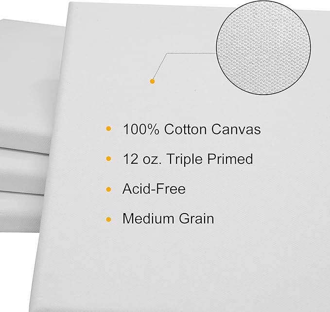 PHOENIX Professional Stretched Canvas for Painting - 16x20 Inch/4 Pack 3/4 Inch Profile, 100% Cotton 12 Oz. Heavy Duty Gesso Triple Primed White Blank Artist Canvases for Oil & Acrylic Paints