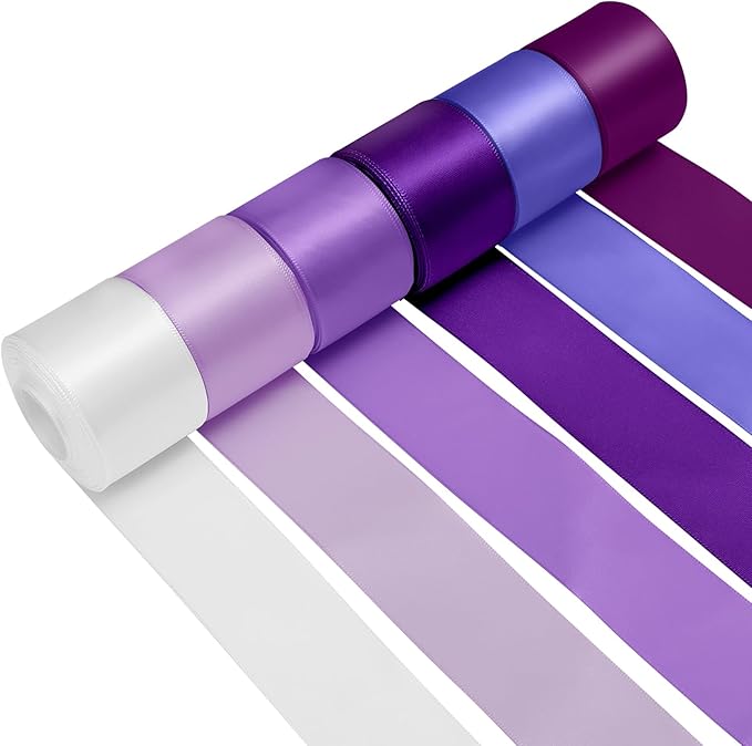 1-1/2 Inch Purple Satin Ribbons for Crafts, 6 Rolls Single-Faced Purple Assorted Ribbons for Gift Wrapping Flower Bouquet Wedding Invitations Bridal Shower Hair Bows Garland Party Decor
