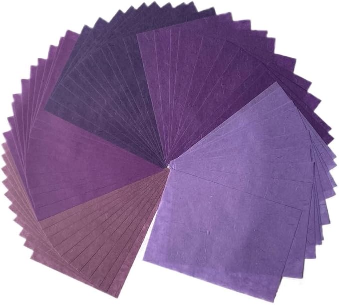 50 Sheets A4 Natural Fiber Mulberry Tree Mulberry Paper Sheets Art Tissue Washi Paper Design Craft Art Origami Suppliers Card Making DIY Crafts (Purple Tone, A4)