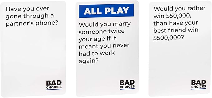 BAD CHOICES Party Game - The Have You Ever? Game - Hilarious Adult Card Game for White Elephant Parties and Board Games Night with Your Friends