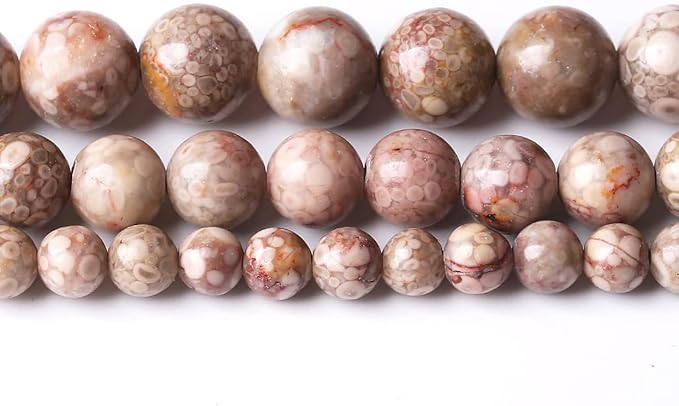 90PCS 4MM Flowery Cowry Fossil Beads Round Loose Stone Beads for Jewelry Making DIY Energy Stone Healing Power Bracelet 15"