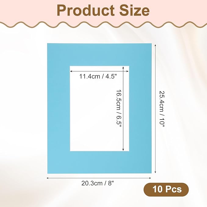 uxcell 10Pcs Picture Mats, 8 x 10 Mat Board Center for 5 x 7 Pictures Acid Free White Core Bevel Cut Frame Mattes for Display Art Measuring, Sky Blue Blue
