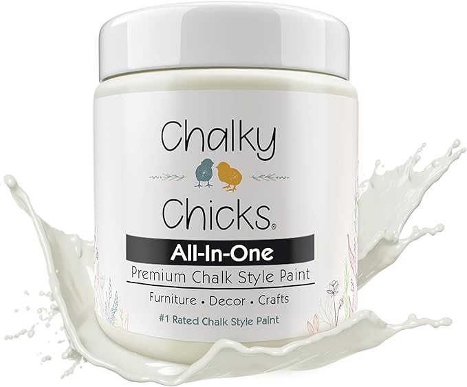 Chalky Chicks All-in-One Chalk Paint for Furniture or Cabinet - 4 Fl Oz - Matte Finish Salt Flats (Off White) for Metal, Wood Furniture Paint - No Sanding All-in-One for Home Decor & Crafts, USA Made