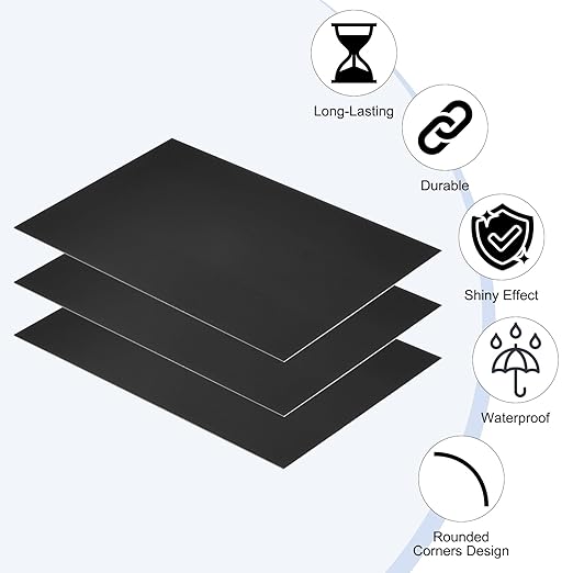 PATIKIL 6x10 Inch Anodized Aluminum Sheet Metal, 3Pcs Laser Plates Engraving Blanks 0.5MM Thin Rectangle for Crafting DIY House Laser Engraving, Black