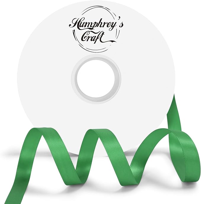 Humphrey's Craft 1/2 Inch Fern Green Double Faced Satin Ribbon - 50 Yards Variety of Color for Crafts Gift Wrapping Bows Bouquet Decoration Sewing Christmas Tree Wedding Invitation Card.