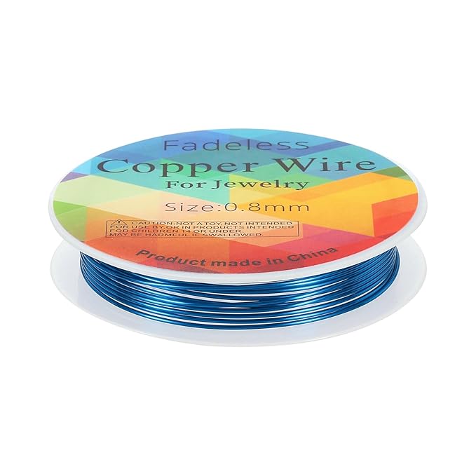 HARFINGTON 8ft Jewelry Wire, 20 Gauge (0.8mm) Brass Craft Soft Metal Tarnish Resistant Copper Beading Wire for Jewelry Making Supplies Crafting, Blue
