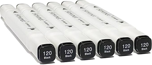 6pcs Black Alcohol Markers Set, Dual Tips Art Markers Drawing Sketched Double Tipped for Beginner Adults Kids(Black)